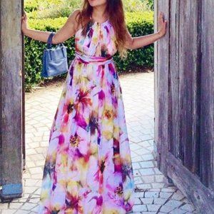 Cache Pink Floral Gown Maxi Dress